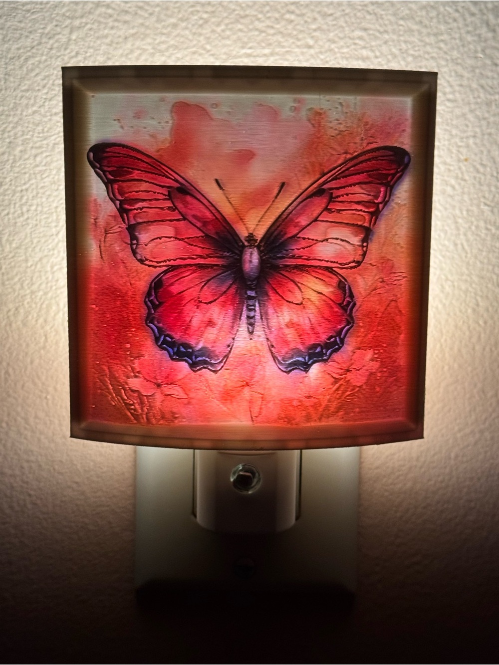 Pink Butterfly Night Light Wall Art - Decorative Home Accent